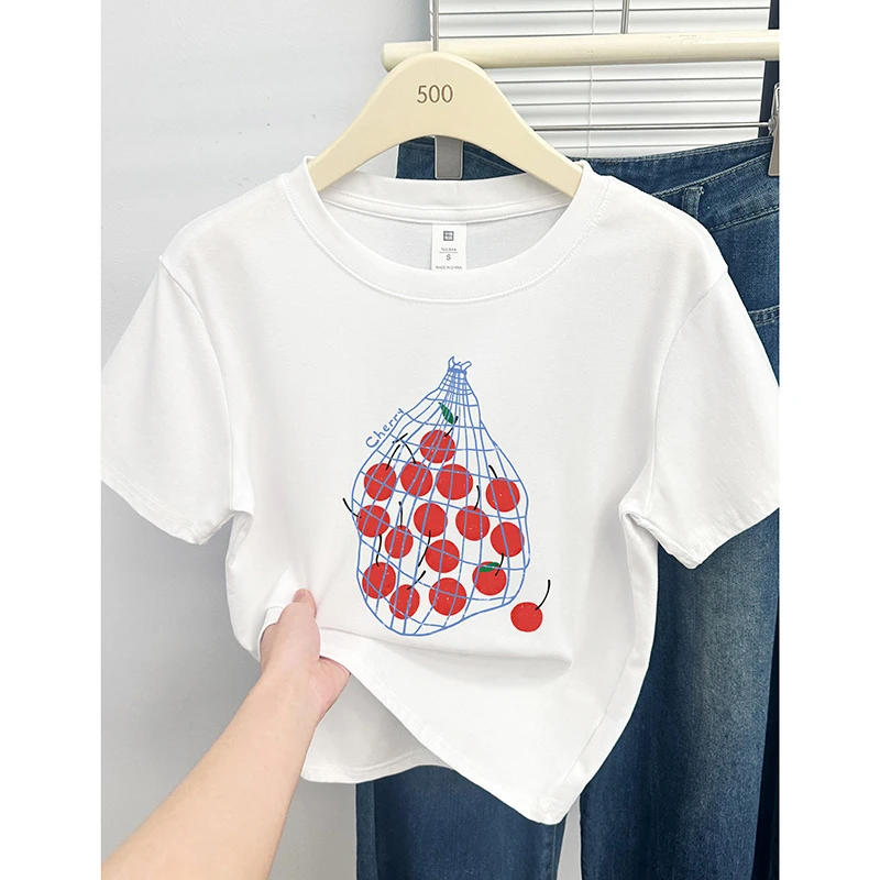正肩百搭显瘦短袖t恤女夏新款韩系ins时尚减龄印花休闲大码上衣服