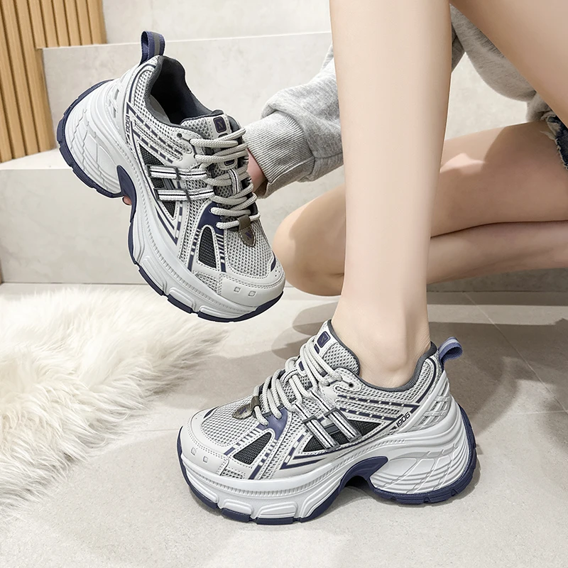 小码内增高厚底复古老爹鞋女2025秋冬新款网红网面真皮运动休闲鞋