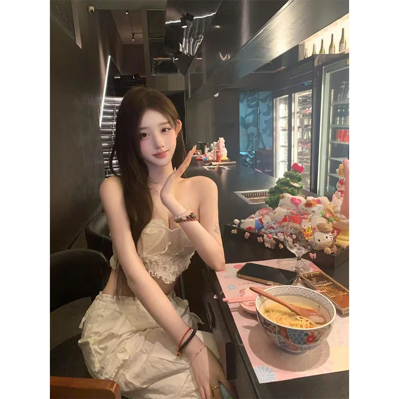 2025春季新款法式气质高级感短款抹胸上衣女配高腰显瘦休闲长裤