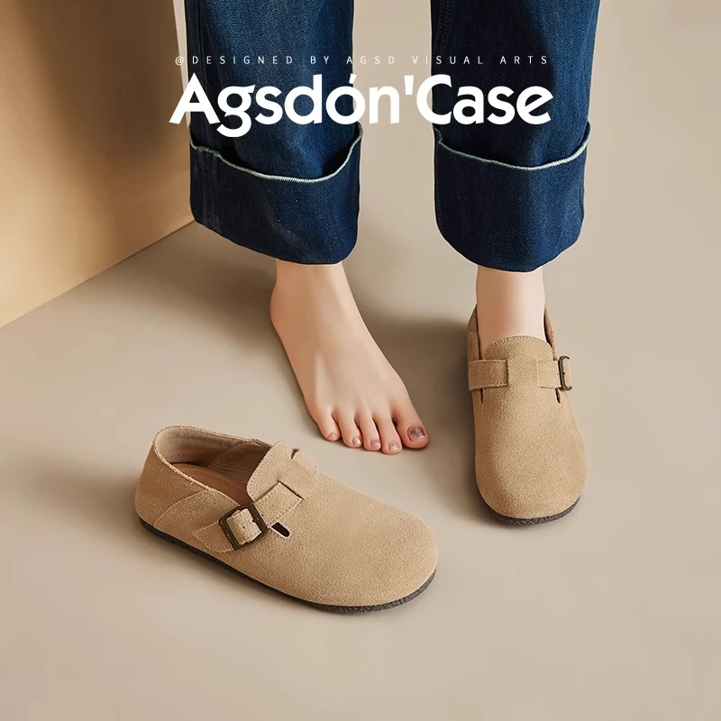 奥古狮登勃肯鞋女2025新款春秋复古软底全包一脚蹬懒人博肯单鞋