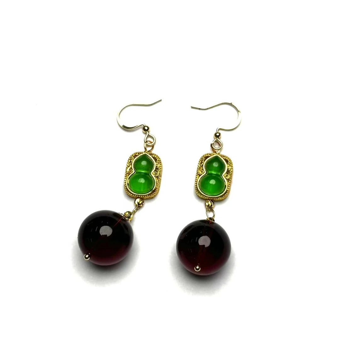 石榴红圆珠耳坠（尺寸：16mm）- PP002