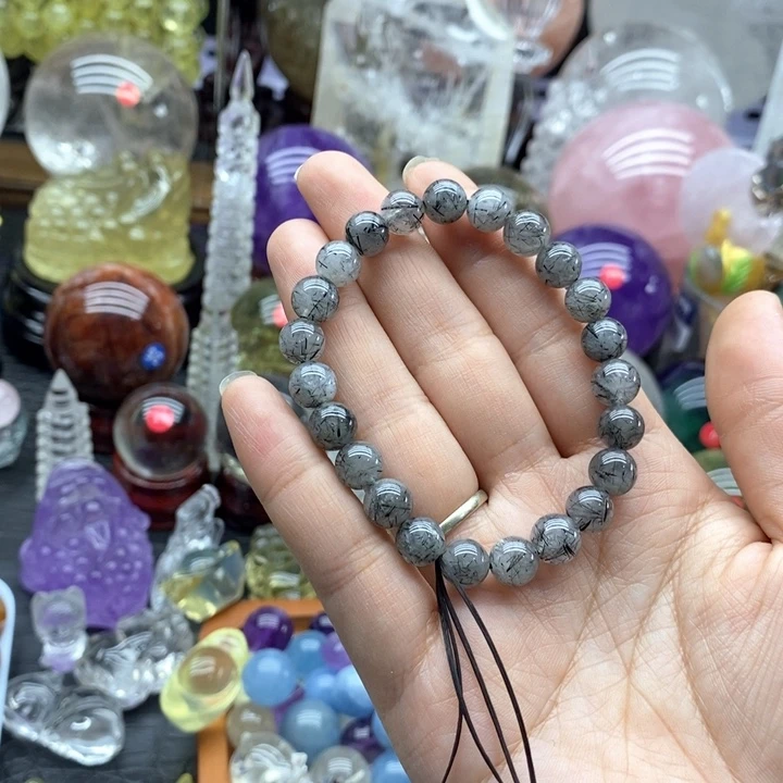 石材天然黑发晶手串