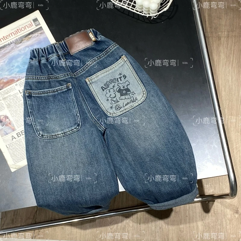 【五】Q65秋季儿童新款后袋花花小熊牛仔长裤