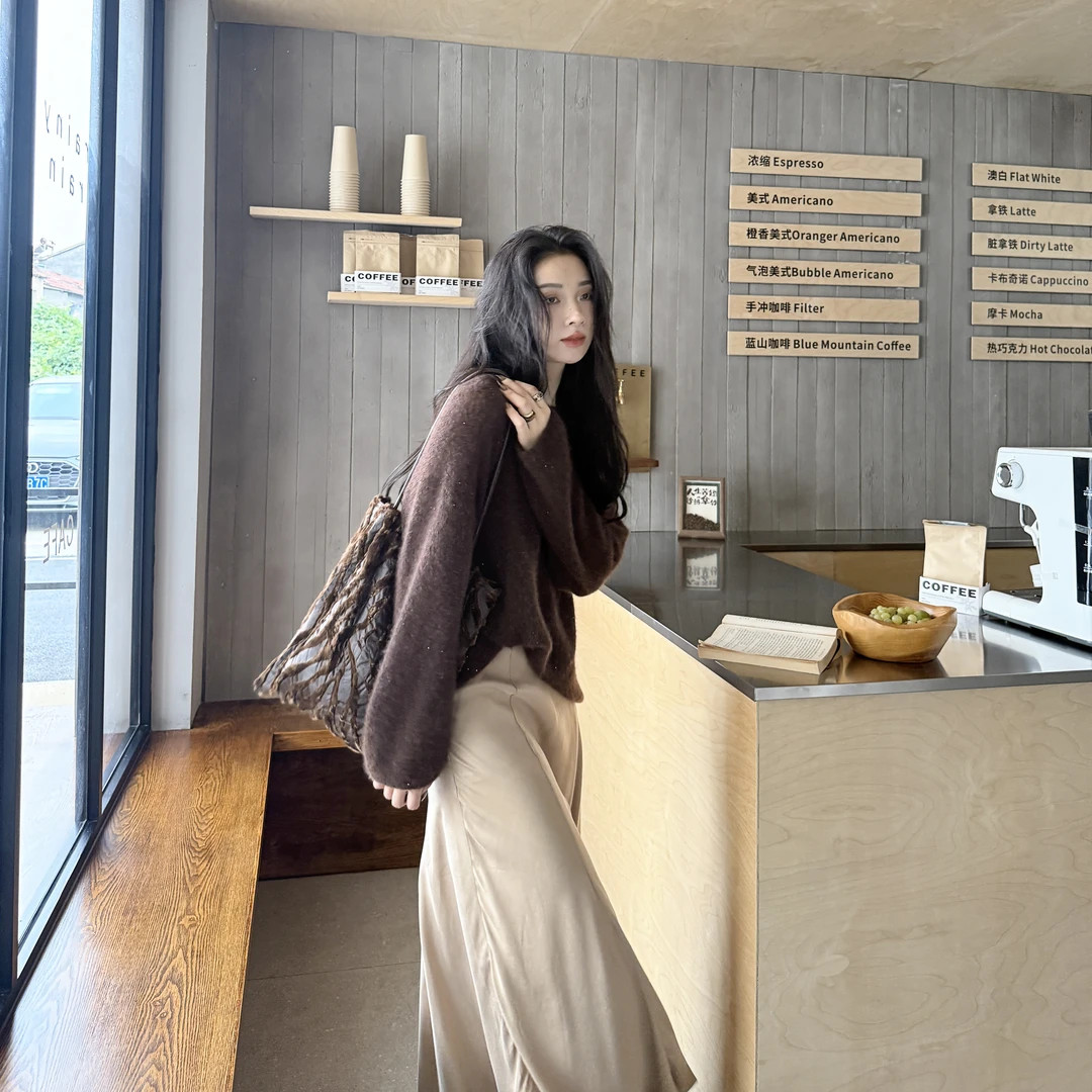 euri悬停的星光丨康宝莱羊绒白厂丝珠片纱柔软亲肤羊绒衫-MY6262