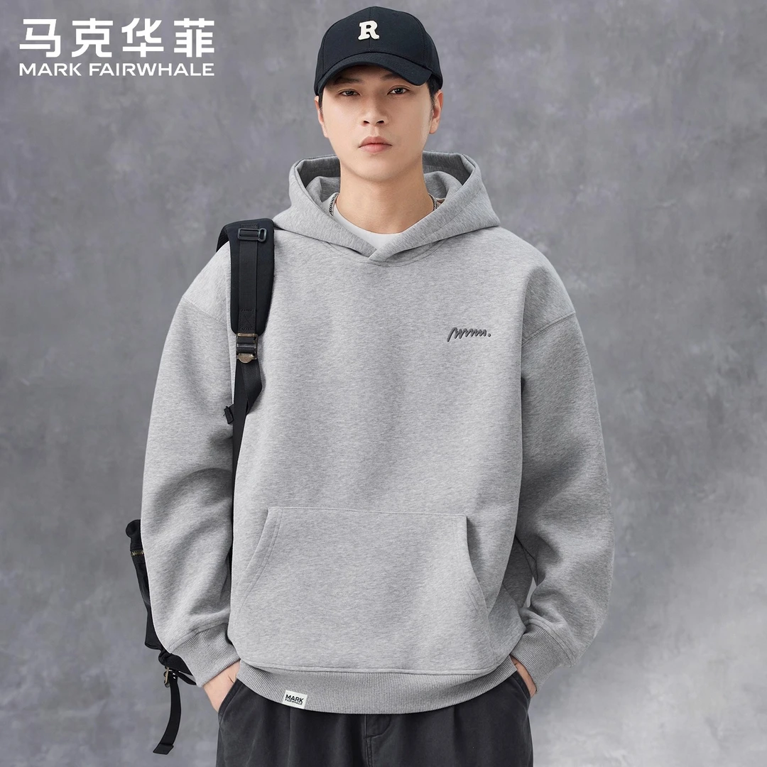 马克华菲廓形连帽卫衣男士秋季2025新款休闲百搭长袖上衣外套加厚