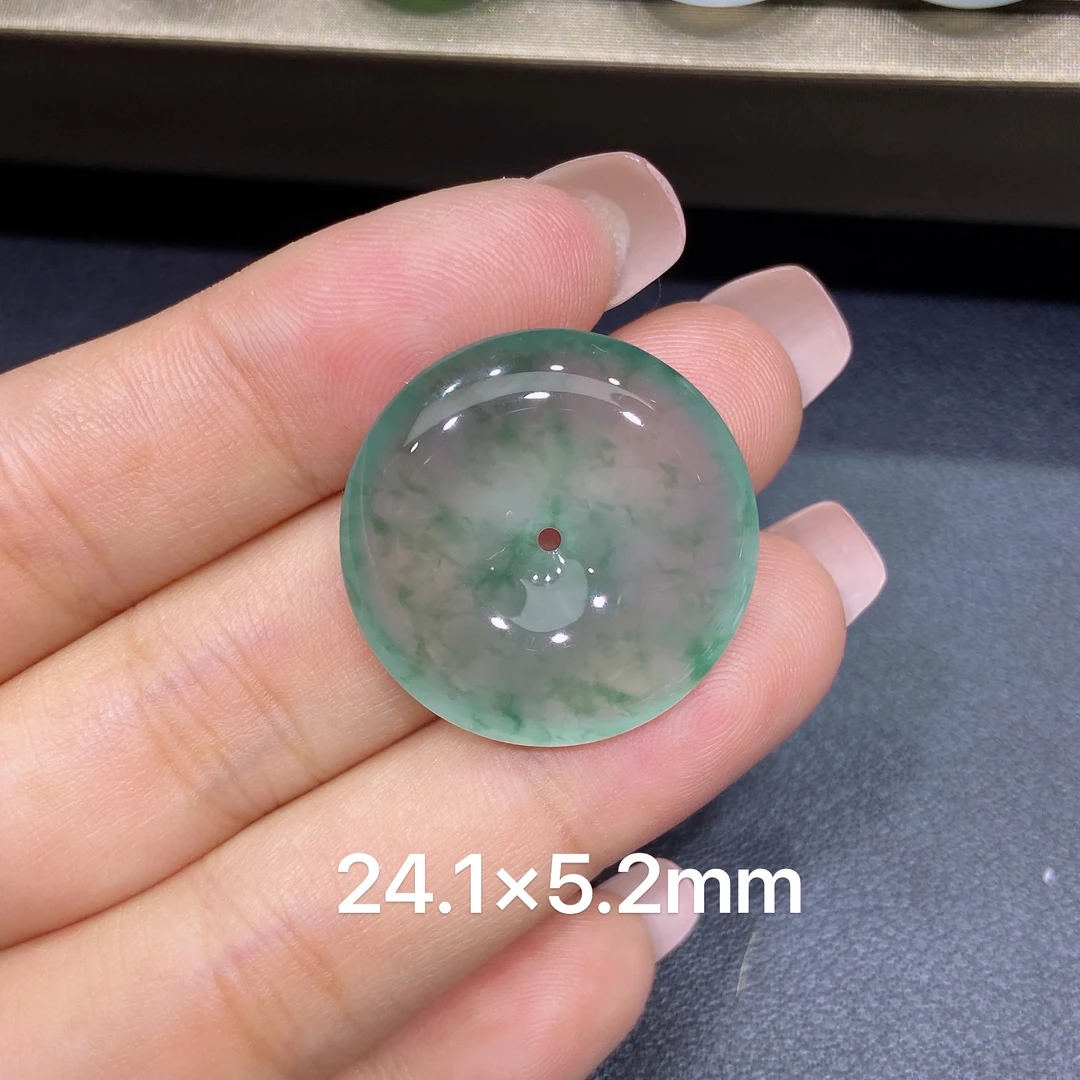 缅甸天然A货翡翠 老坑高冰种灵动飘花平安扣吊坠 玉质细腻 k002