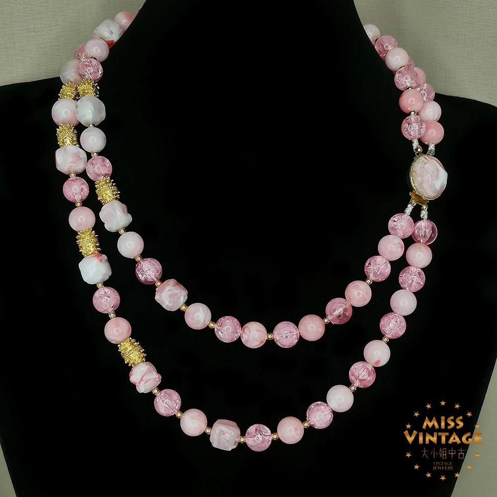 coro桃粉赛璐珞双层项链[1501241-013]