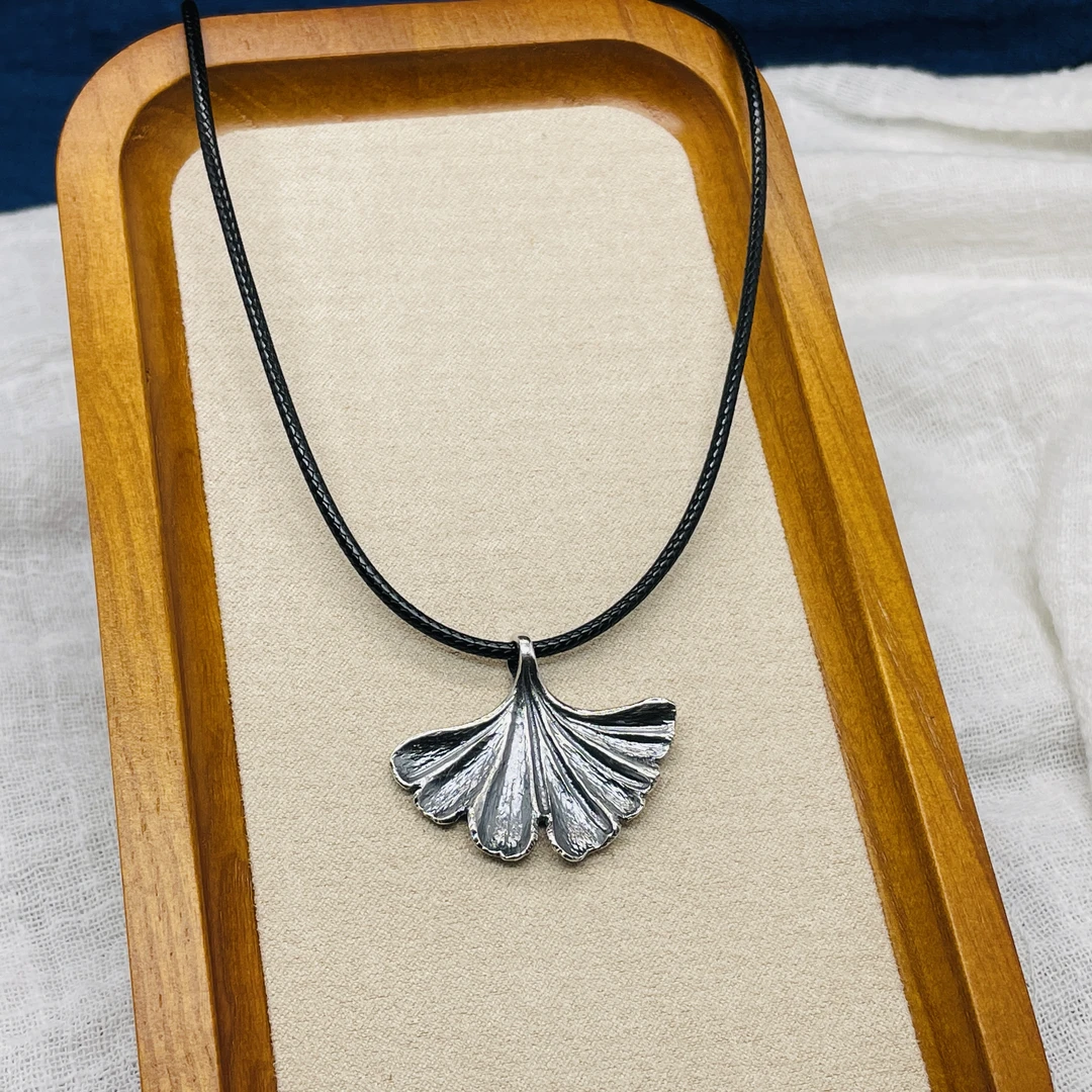 ZHUOWU/拙悟 吊坠925银 原创纯手工《小银杏叶》文艺民族风项链吊坠