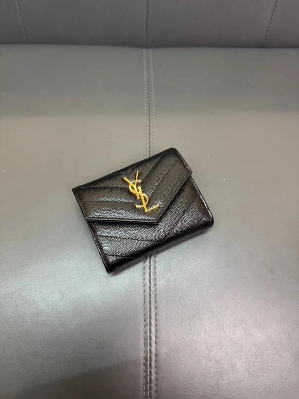 99新 YSL/圣罗兰 圣罗兰黑金鱼子酱三折钱包