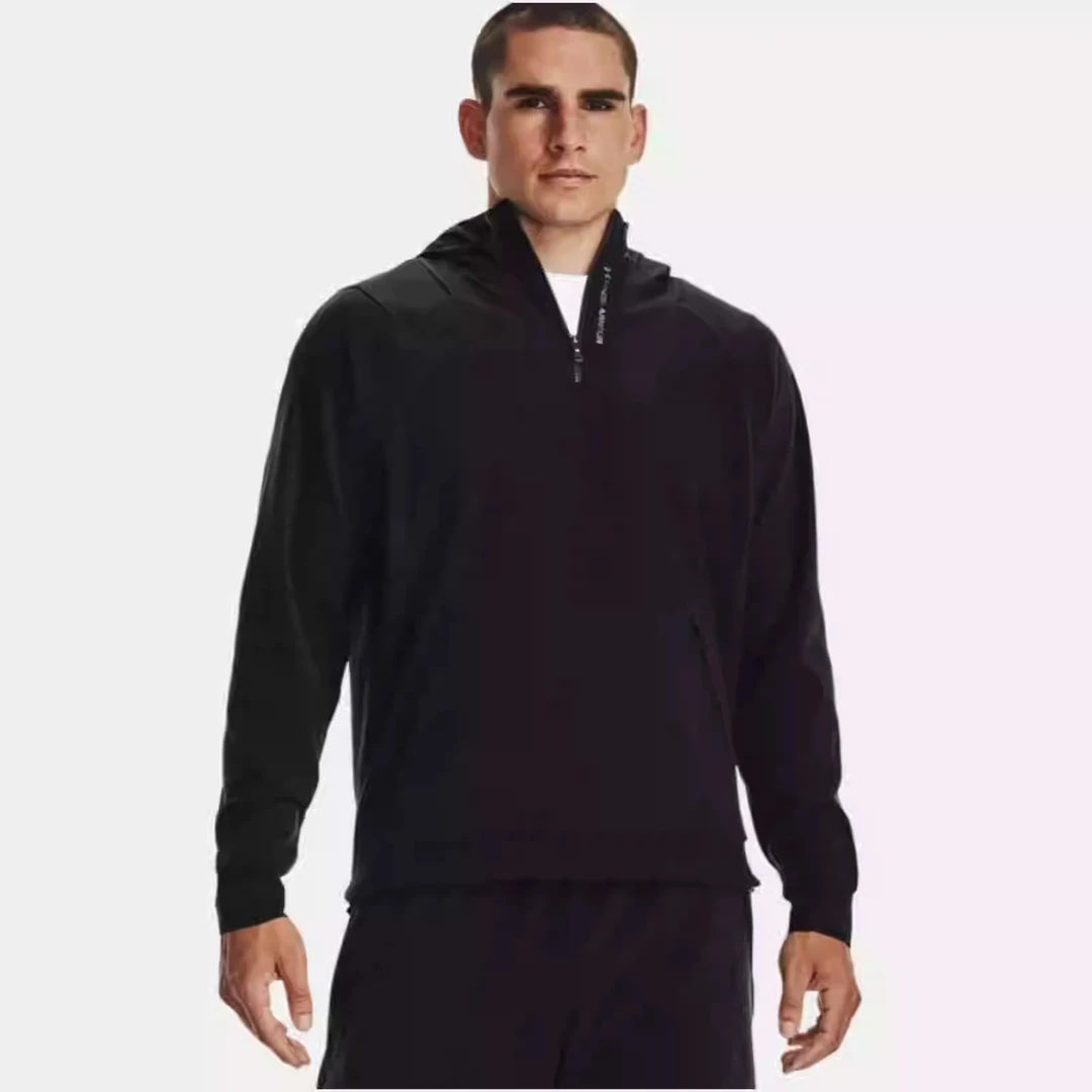 安德玛UA RUSH男子春半拉链抓绒休闲运动连帽套头外套卫衣1366177