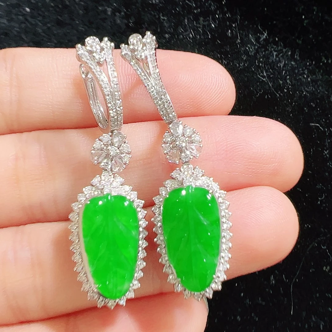 翡翠18K金镶嵌耳坠