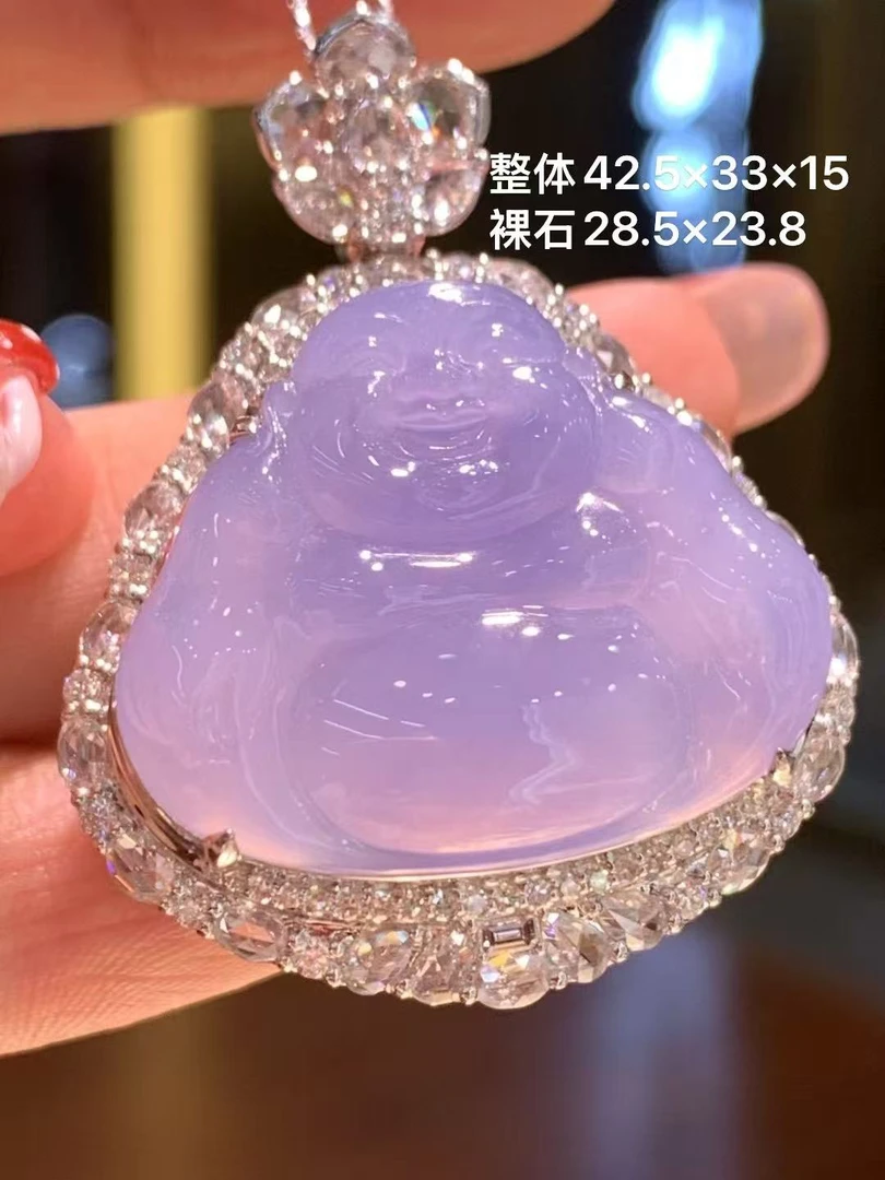 天然A货缅甸翡翠 18K金镶嵌 紫罗兰佛公吊坠982322