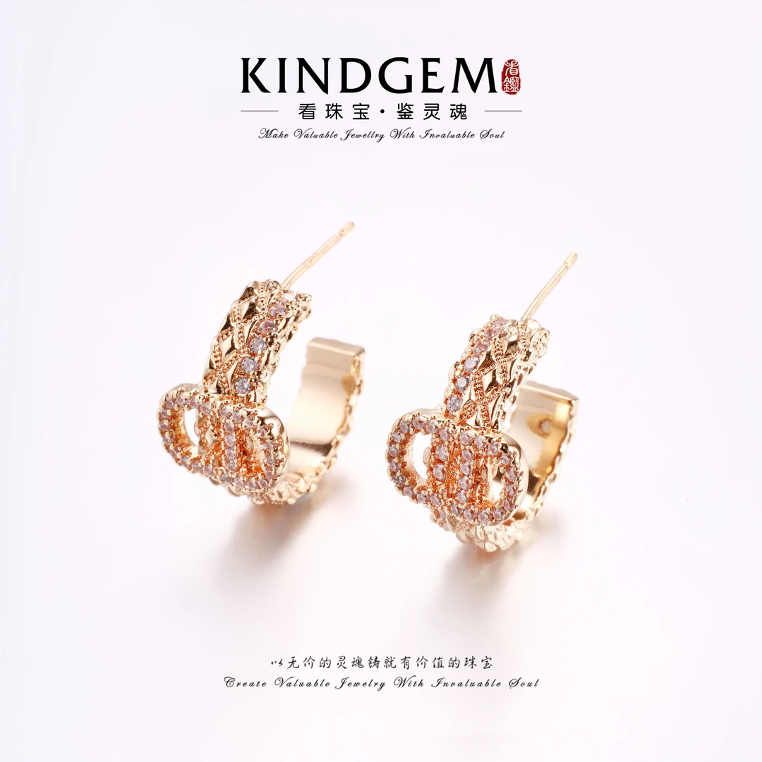 铜合金锆石耳饰 法式复古镶嵌精致气质轻奢百搭时尚耳环 C-33540