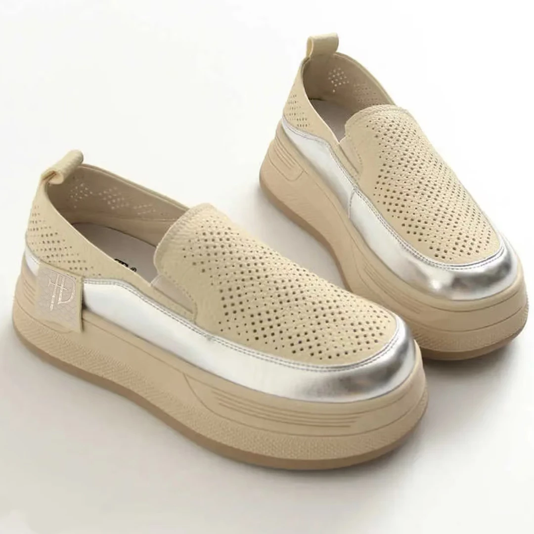 特！门店40&9！懒人乐福鞋」真皮透气镂空厚底增高单鞋C22582