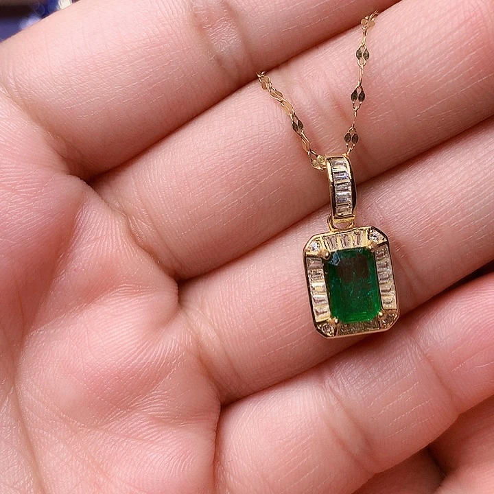 银S925镶嵌颈饰祖母绿小*小