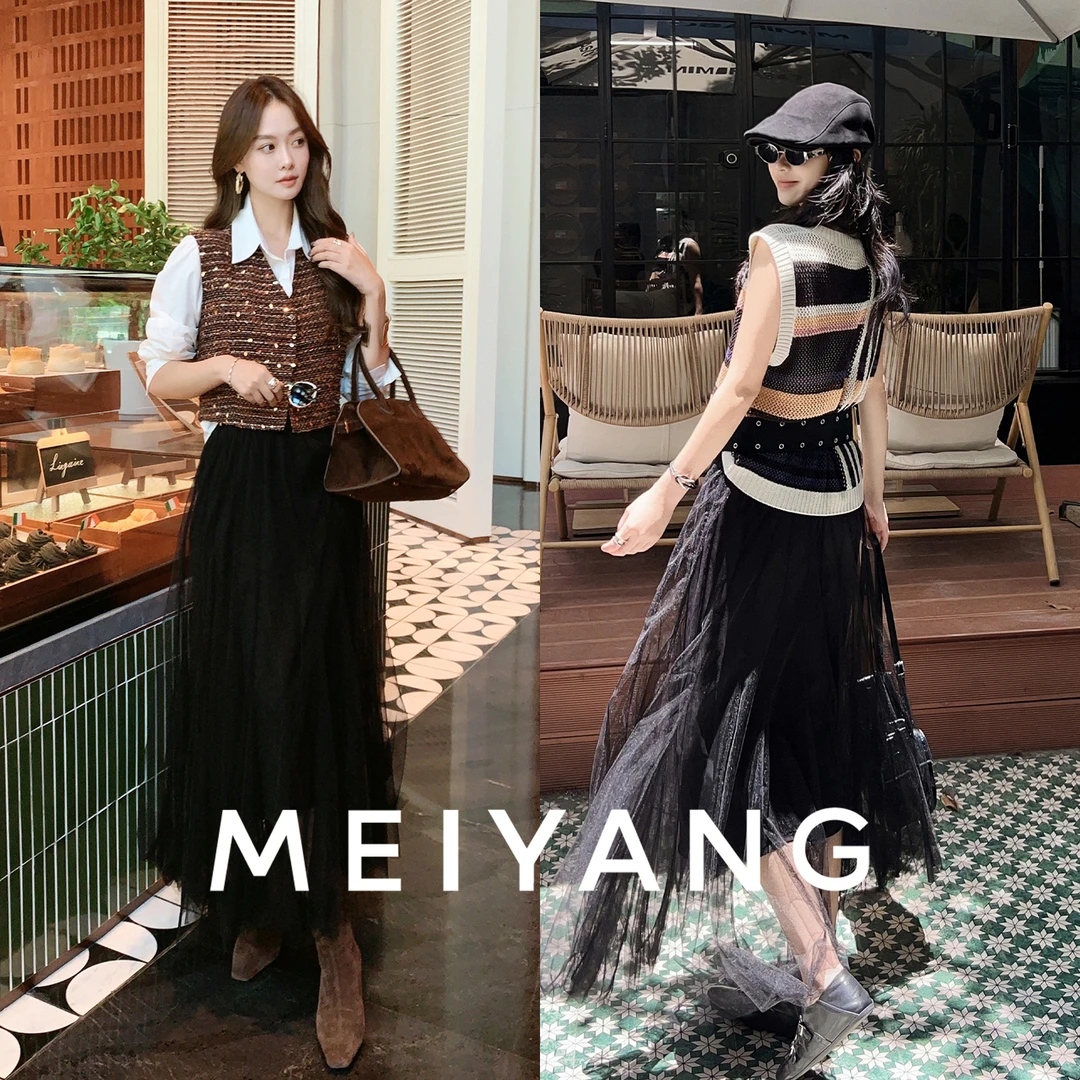 美洋MEIYANG 莎莎二号半裙 暗黑仙气！轻薄网纱松紧腰纱裙-周五