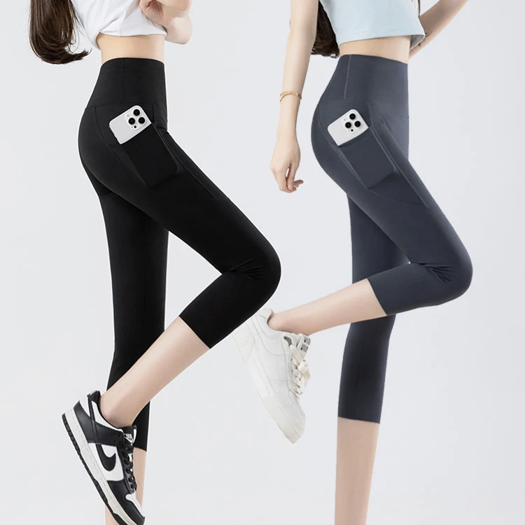 七分网纱鲨鱼裤女外穿夏季新款高腰口袋芭比裤收腹提臀瑜伽打底裤