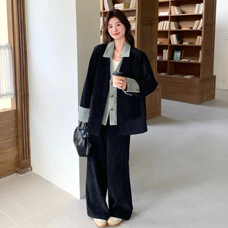 YIRAN/奕冉甜酷风牛仔拼接套装裤女2025春秋新款慵懒松弛感两件套