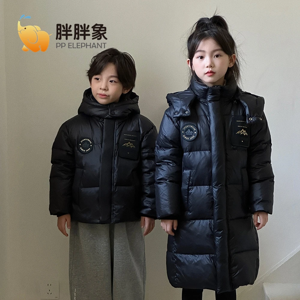 【胖胖象】鹅绒6-12岁儿童时尚黑金三防冬季保暖亲子款羽绒服K09