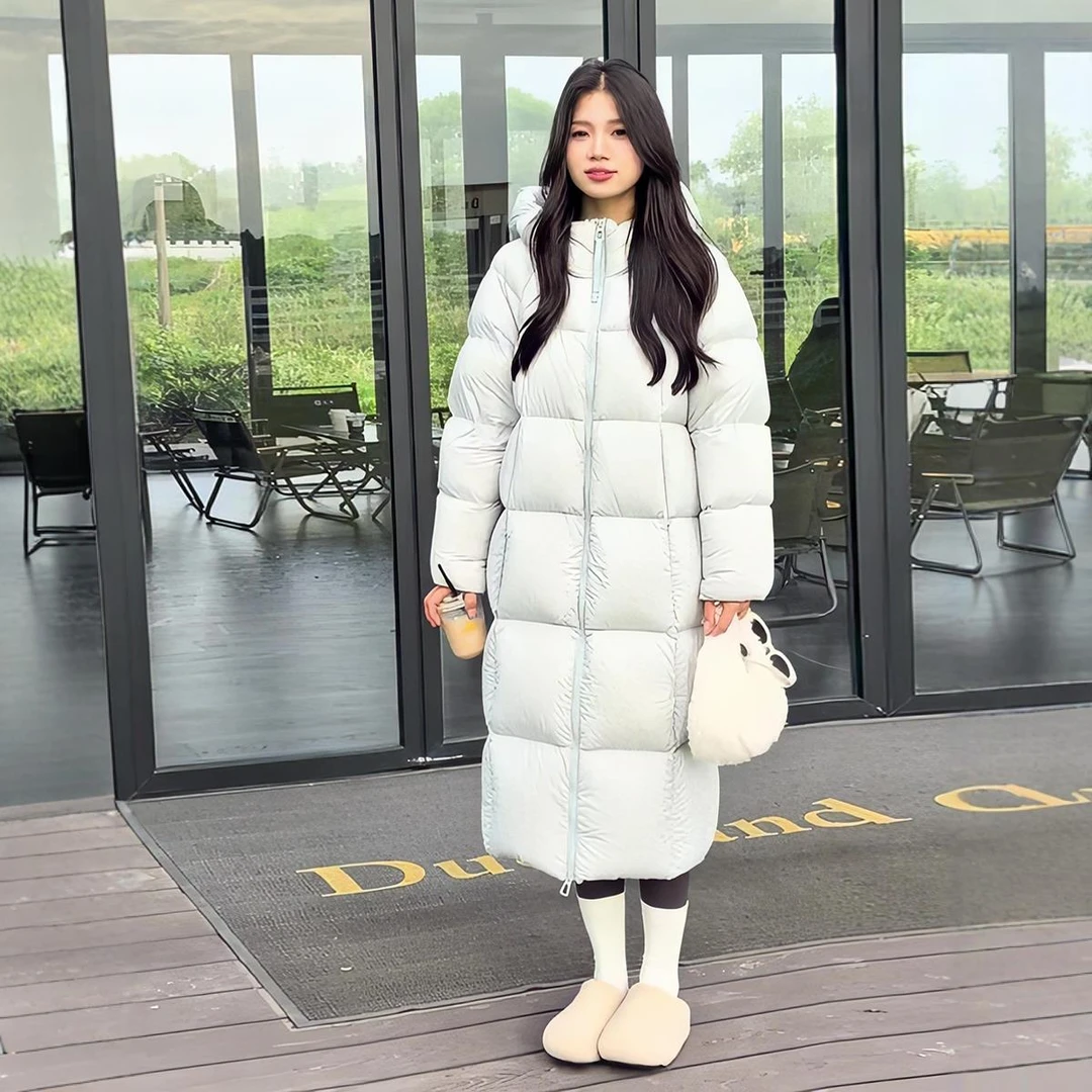 VOCKOO官方小个子新国标90白鸭绒羽绒服女2025冬季新款连帽长款过