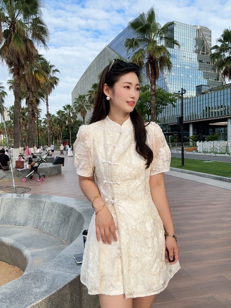 花好月圆2025夏季新款复古重工新中式旗袍裙+松紧腰短裤小个子