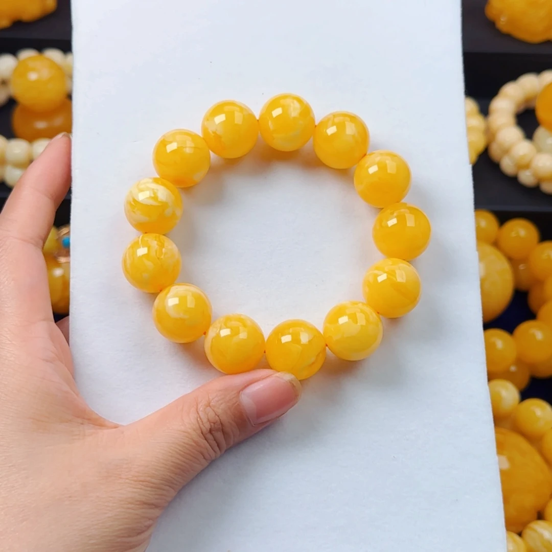 蜜蜡未镶嵌颈饰橘白花同料杨枝甘露17