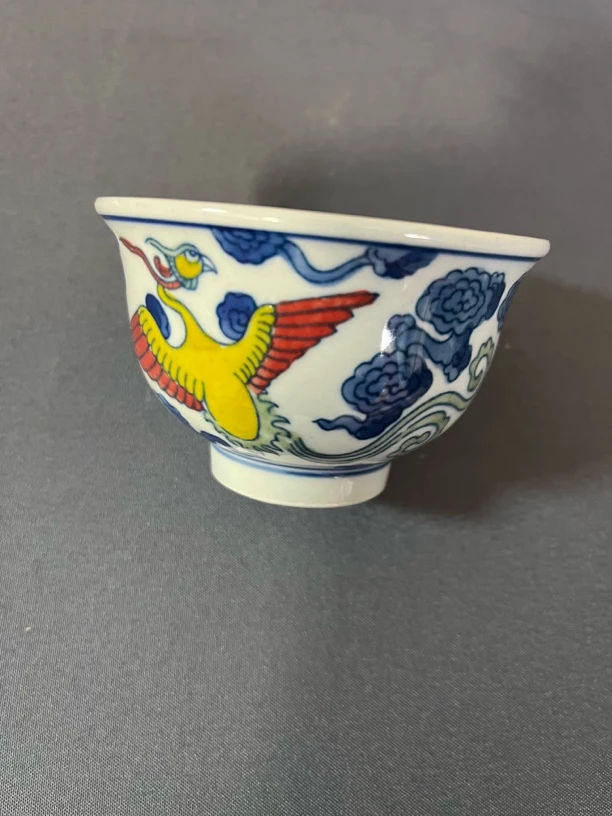 景德镇陶瓷紫稀土手绘鹿凤和鸣压手杯茶杯