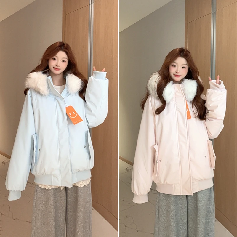 五色派克服 2025冬季加厚保暖棉衣棉服 10厘米宽大毛领外套X