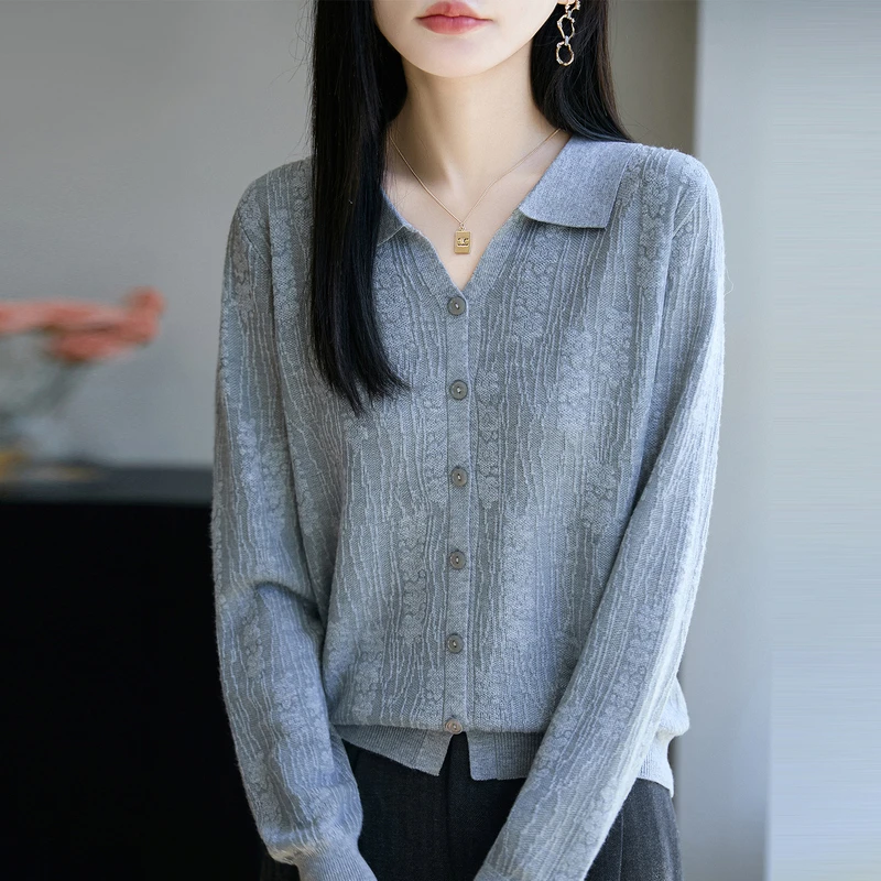 品牌百搭翻领秋冬长袖针织气质时尚洋气薄款宽松秋季