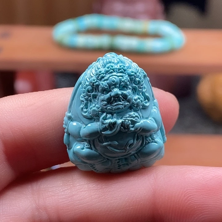 绿松石未镶嵌颈饰高瓷蓝大黑天