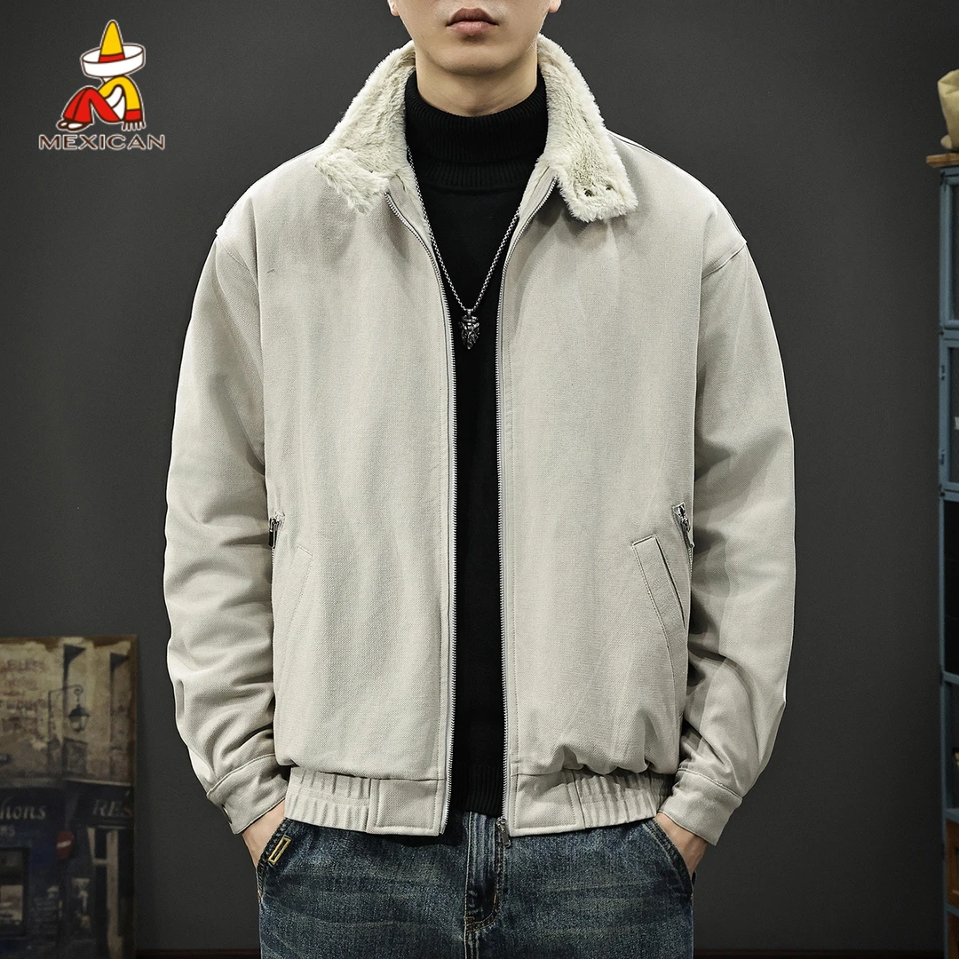 Mexican/稻草人冬季仿兔毛简约夹克男款美式户外休闲加绒保暖外套