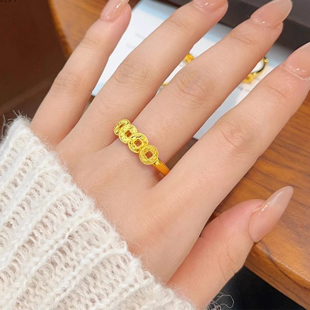 铜合金戒指 新中式五帝钱戒指女复古百搭高级感指环气质食指戒潮