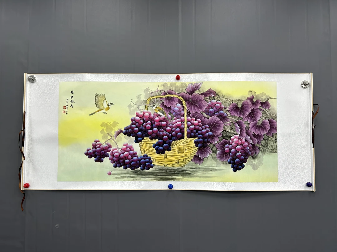 四尺横幅《硕果飘香》中堂画玄关话艺术装饰画软装裱