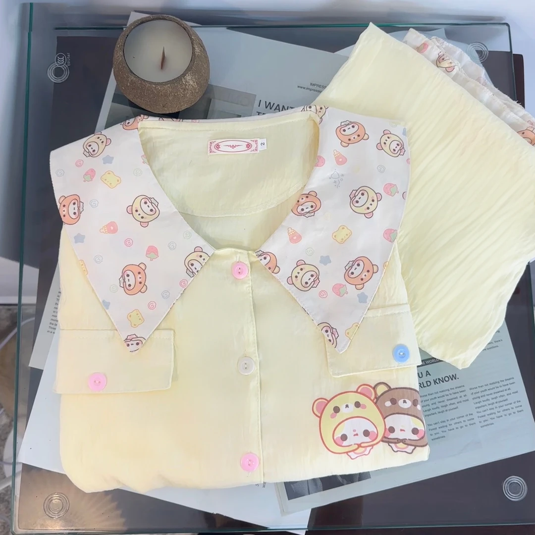 奶黄小熊秋季云朵棉睡衣女娃娃领卡通可爱长袖长裤春秋休闲家居服