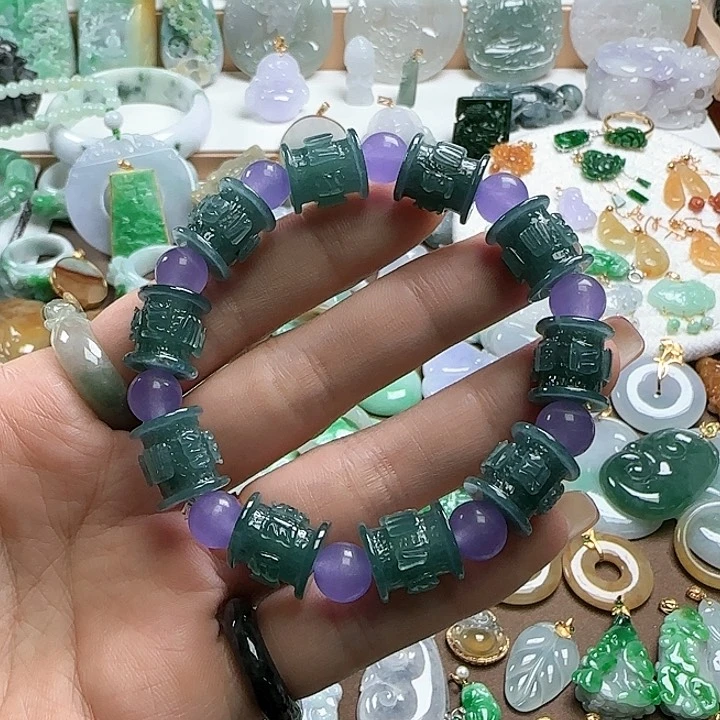 翡翠颈饰未镶嵌危料六字箴言手串