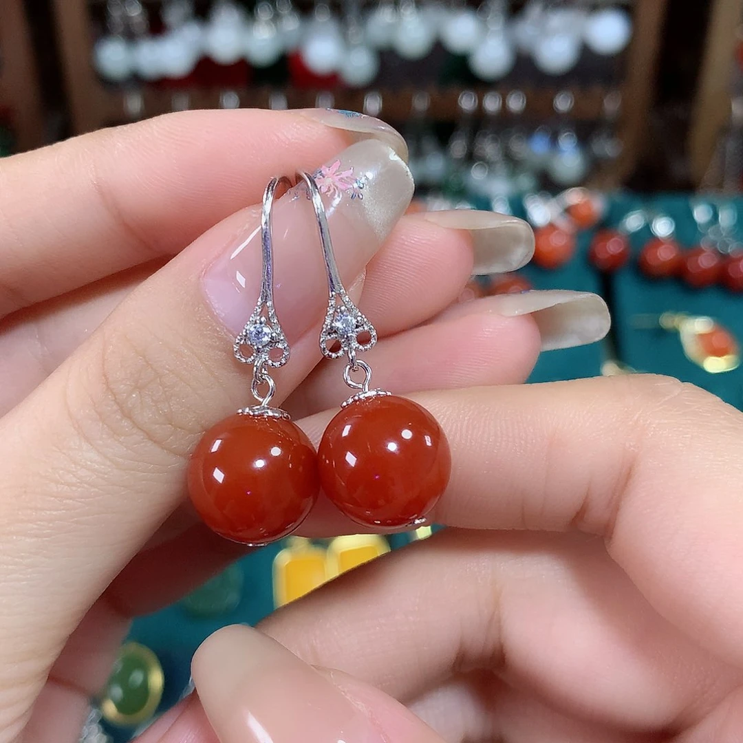 玛瑙/玉髓耳饰银S925镶嵌卡12左右