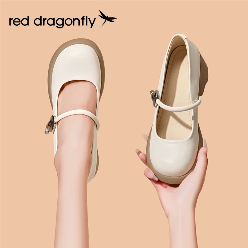 红蜻蜓通勤单鞋女鞋夏季2025新款厚底鞋子玛丽珍鞋白色浅口小皮鞋