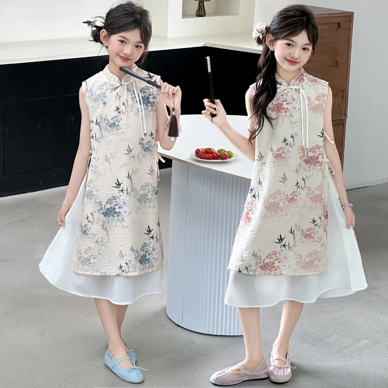 新款女童国风旗袍连衣裙中大童气质女孩裙子儿童夏季薄款6-15岁潮