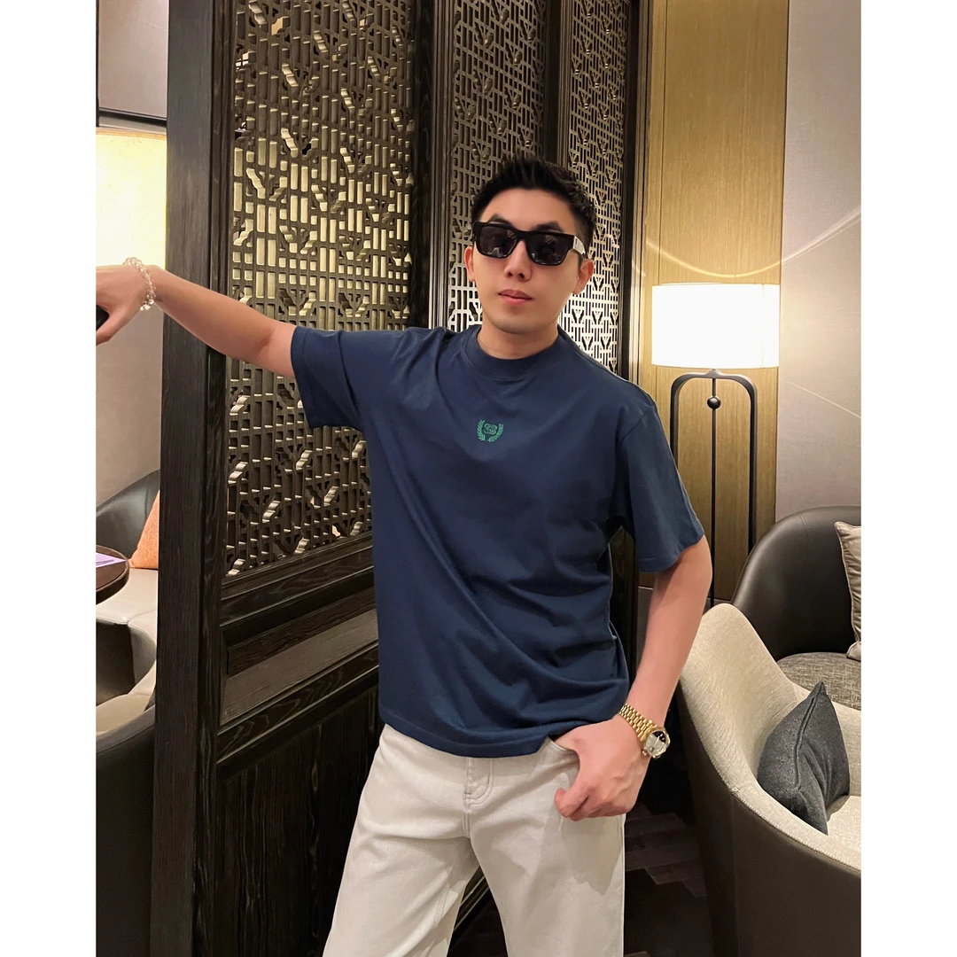 【双B麦穗】25春夏100纯棉立体刺绣麦穗简约短袖T恤圆领半袖男士