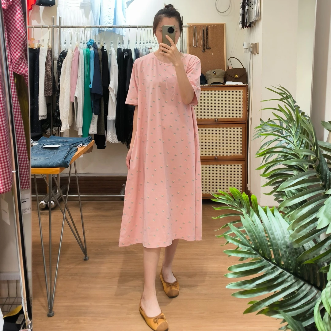 【周艳红】【中长款】夏季上新春夏宝妈休闲针织印花显瘦气质连衣裙子