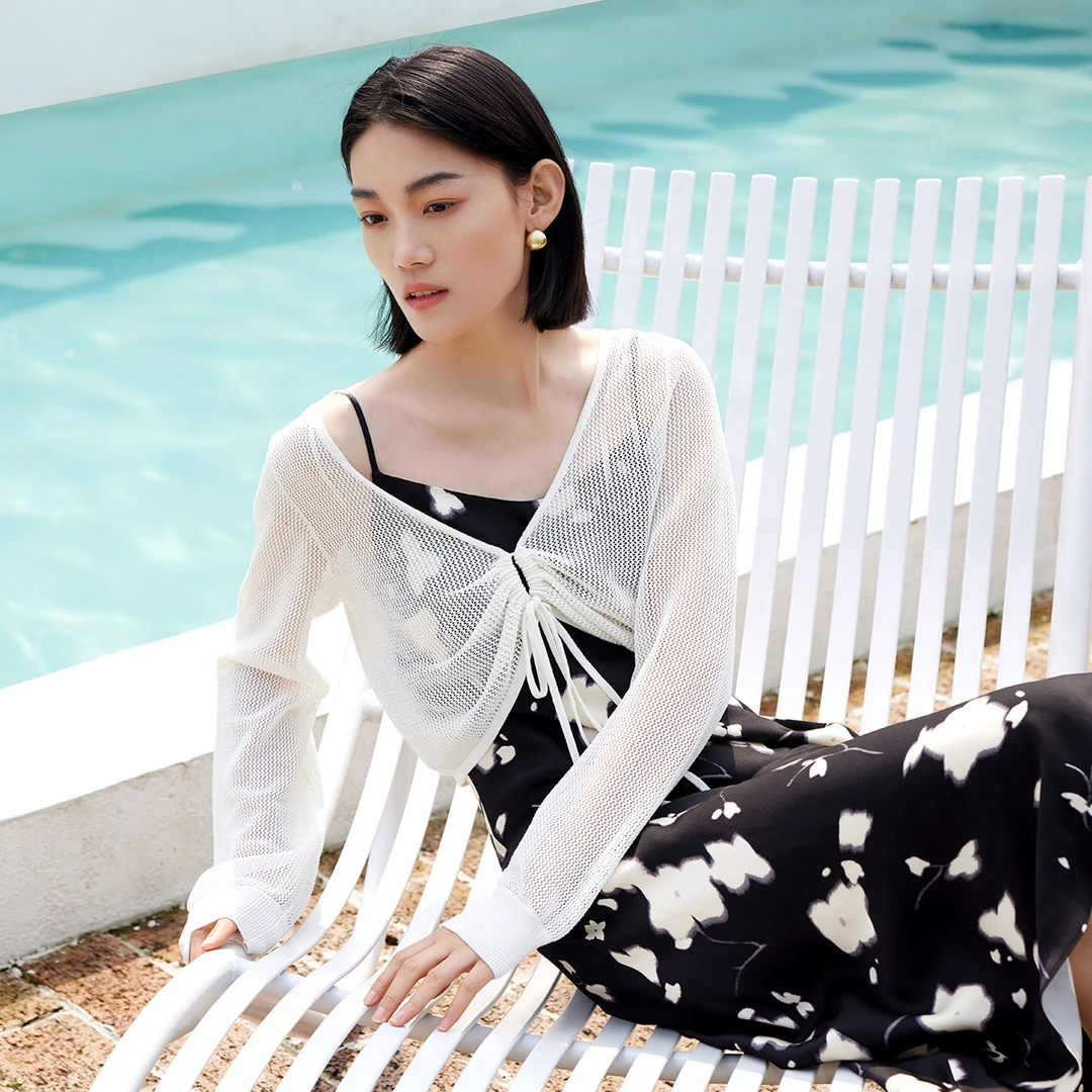 【达人专属】夏季新款镂空透气短款长袖女士针织开衫罩衫G463115