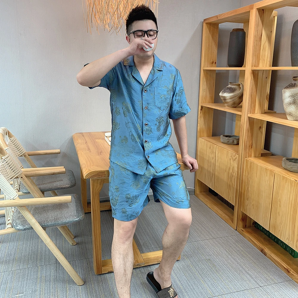 短袖短裤睡衣大码男士套装2025夏季高品质休闲可外穿大码家居服潮