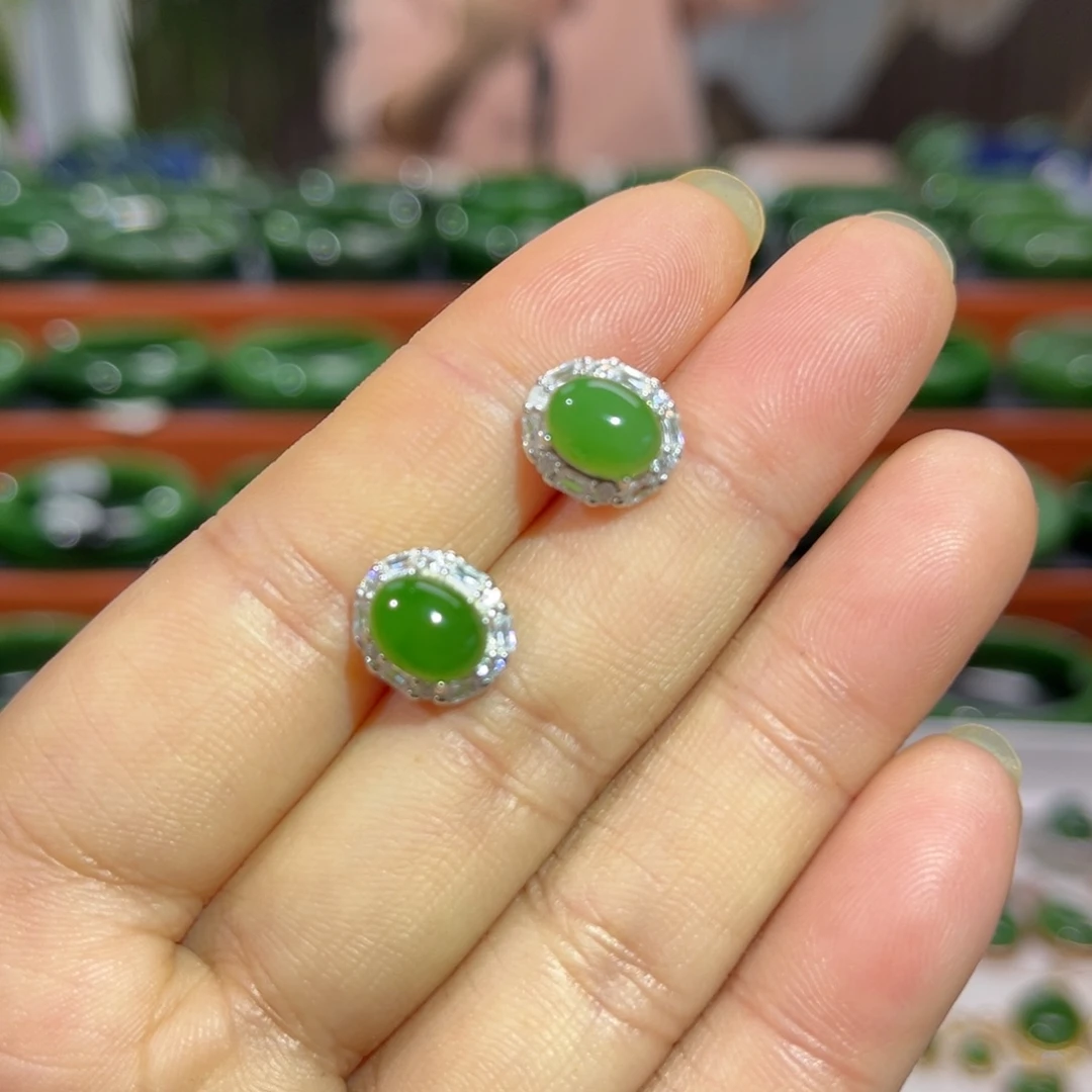 银S925镶嵌和田玉耳饰