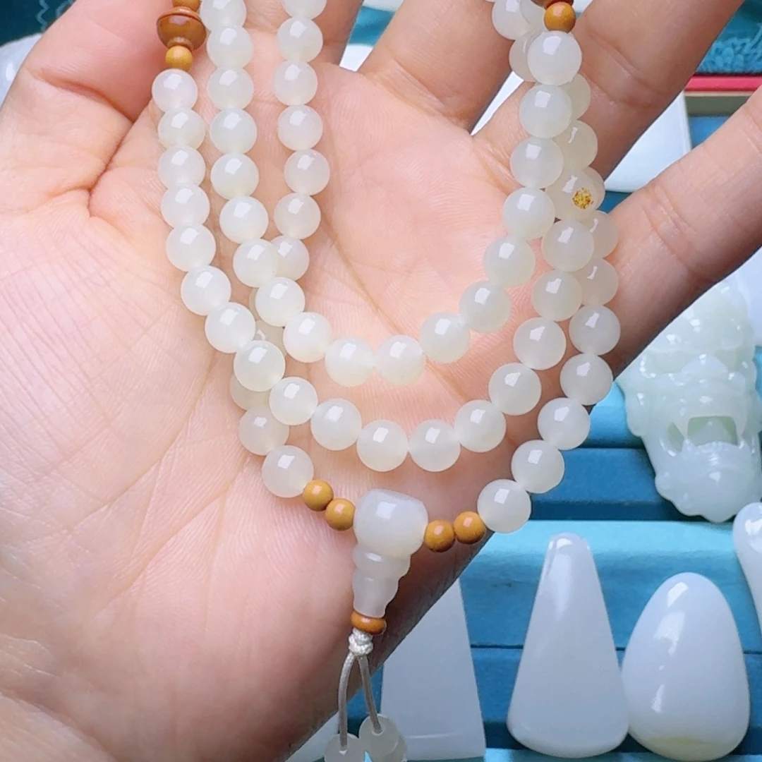 和田玉未镶嵌颈饰和田玉108珠串卡6