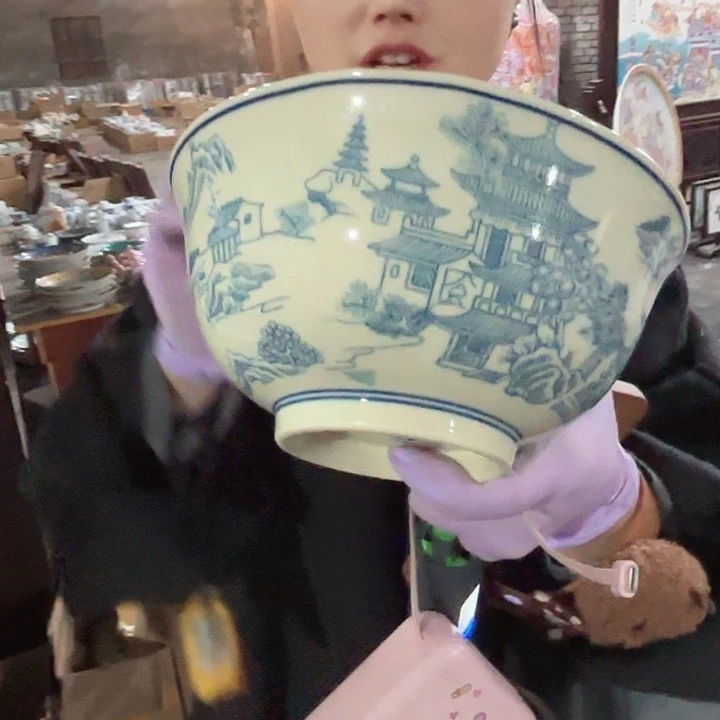 摆件陶景德镇高温陶瓷龙珠阁画片黄希希7寸碗