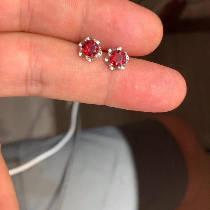 石榴石（芬达石）耳饰银S925镶嵌一对