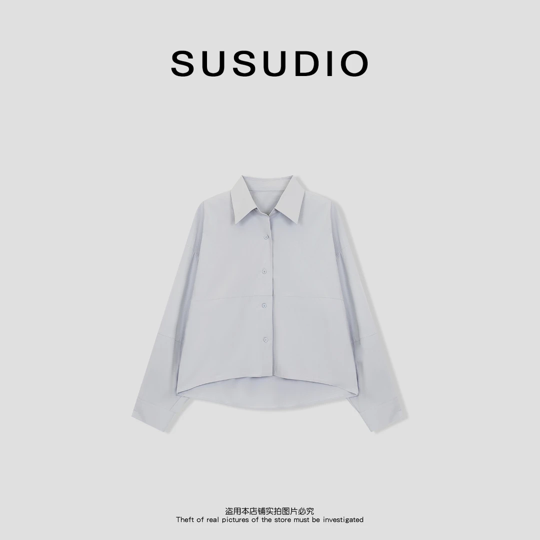 SUSUDIO 设计款直筒极简风短款龟背衬衫70104