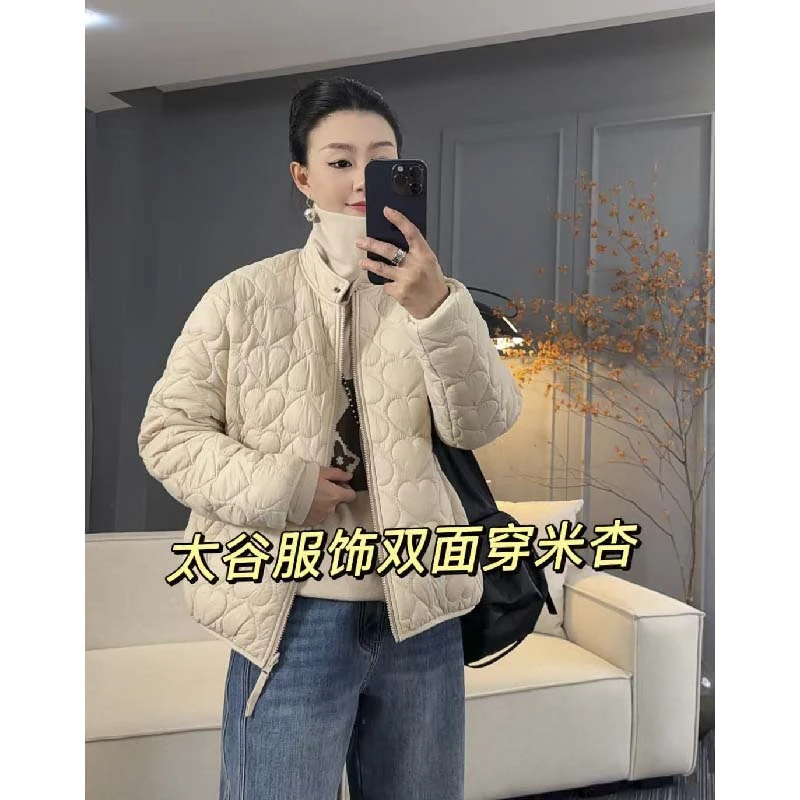 8128太谷休闲简约桃心加厚双面穿立领爱心保暖常规款棒球棉衣