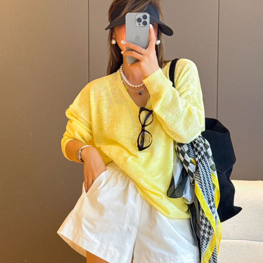 韩版夏季新款V领防晒针织衫