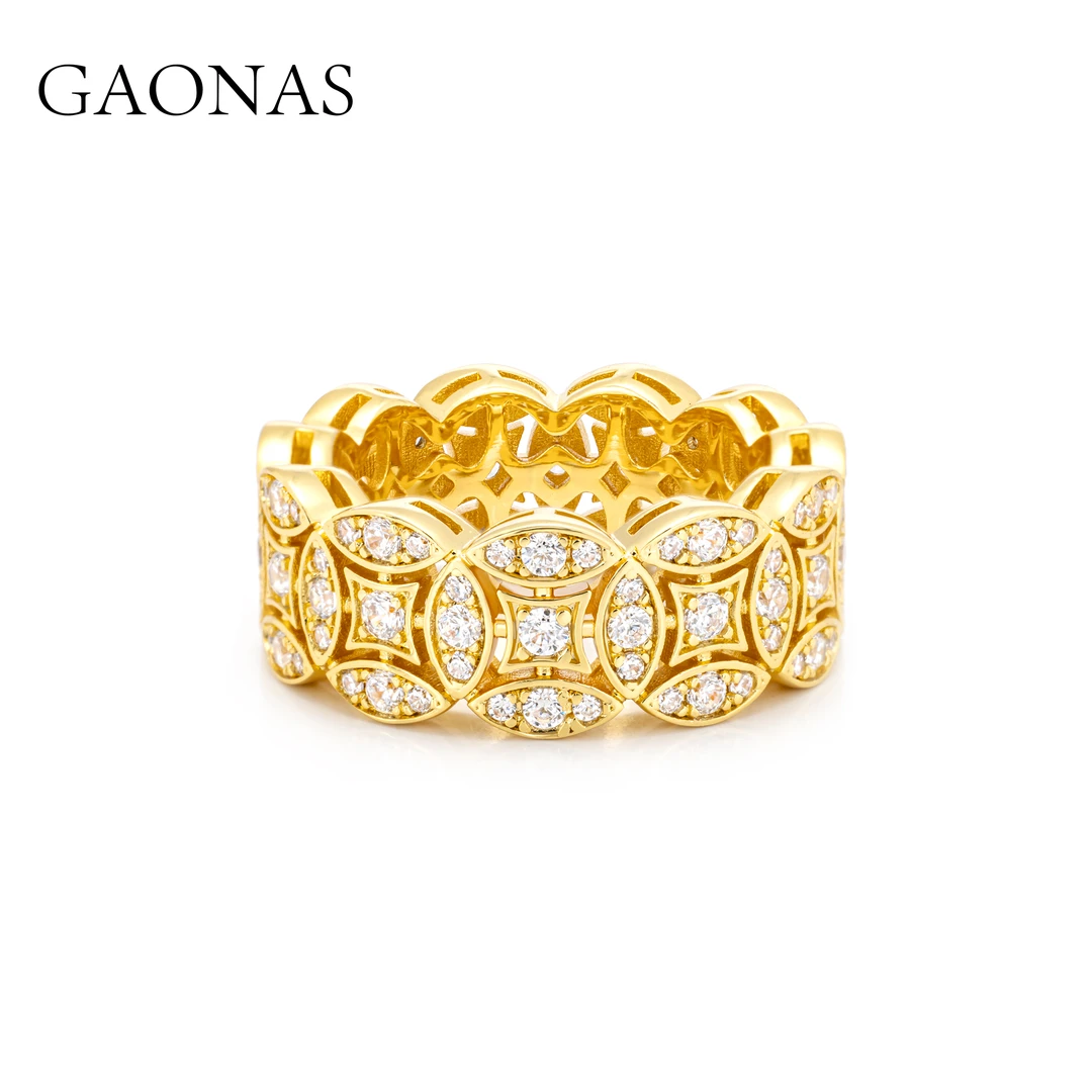铜合金合成锆石戒指 GAONAS 镀K金合成锆石戒指 日进斗金 时尚金